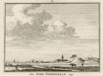 1834 Het Dorp Noordwelle. 1745. Gezicht op het dorp Noordwelle, met Nederlandse Hervormde kerk en op de voorgrond ...