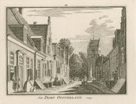 1842 Het Dorp Oosterland. 1745. Gezicht in het dorp Oosterland, met op de achtergrond de Nederlandse Hervormde kerk, en ...