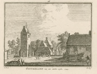 1843 Oosterland van een andere zijde. 1745. Gezicht in het dorp Oosterland, met de Nederlandse Hervormde kerk, en ...