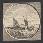 1870 Gezicht op het dorp Vianen (Duiveland), vanaf de Schelde, met twee schepen, in ovaal