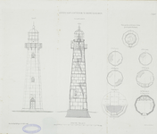 1885-1 IJzeren Kustlichttoren te Noord-Schouwen. Opstand, doorsnede en plattegrond van de vuurtoren te Renesse. Met ...
