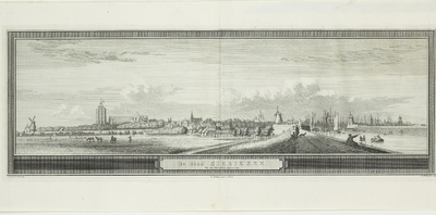 1897 De Stad Zierikzee van den Westhavendijk te zien. Gezicht op de stad Zierikzee, vanuit het zuiden, met personen, en ...