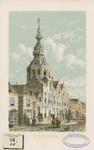 1951 Het Stadhuis te Zierikzee. Gezicht op het stadhuis aan de Meelstraat te Zierikzee, met aangrenzende panden, en personen