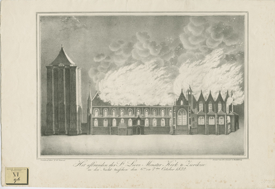 1965 Het afbranden der St. Lieve Monster Kerk te Zierikzee in den nacht tusschen den 6den en 7den October 1832. Gezicht ...