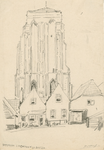 1976 Uitspann.[ing] J.M. Cashoek 21 aug. '26. Gezicht op de toren van de Sint Lievensmonsterkerk, met een café
