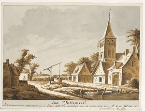 2014 Oud Vossemeer. Gezicht in het dorp Oud-Vossemeer, met Nederlandse Hervormde kerk, met handschrift mr J. Verheye ...