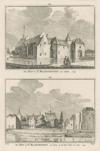 2039 Het Hof te St. Maertensdyk van buiten. 1743. Het Hof te St. Maartensdyk van binnen op de Stads Toren te zien. ...