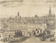 211-2 Middelburgum. Panorama van Middelburg, met de binnenkaaien, de Segeerspoort, het huis van de equipagemeester van ...