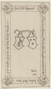 2114 Grafzerk no. 36 van Marinus Symon Antonissen, burgemeester, overleden 1 mei 1533, met twee wapens (met een ...