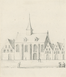 2153 De voormalige kapel van het grafelijk slot te Tholen, met personen op de voorgrond en voor de kapel, in 1879 een ...