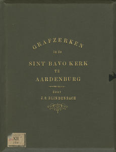 2166-0 Grafzerken in de Sint Bavokerk te Aardenburg door J.B. Blindenbach. Omslag (leren band) met opschrift (in goud) ...