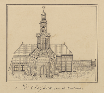 2183a-1 1. D' Eloijkerk (van de Oostzijde). De oostgevel van de Sint Eloykerk (Nederlands Hervormd) te Oostburg
