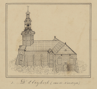 2183a-3 2. D' Eloijkerk (van de noordzijde). De noordgevel van de Sint Eloykerk (Nederlands Hervormd) te Oostburg