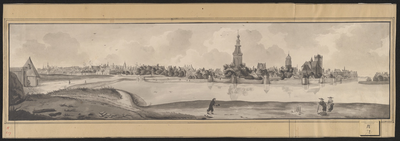 219 Gezicht op de stad Middelburg van het noorden na de uitbreiding van 1595-1598, met het molenwater en personen met ...