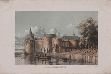 2203 Het Kasteel van Sluys. Het kasteel van Sluis, met op de voorgrond twee mannen in een bootje aan het vissen, en ...
