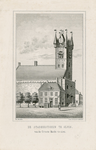 2212 De Stadhuistoren te Sluis, van de Groote Markt te zien. De stadhuistoren te Sluis, met windwijzer, wijzerplaat en ...