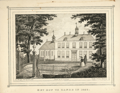 2252 Het Hof te Zande in 1856. Gezicht op het Hof te Kloosterzande, afgebroken in 1857, aan de voorzijde, met man en ...