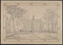 2253 Gezicht op het Hof te Kloosterzande, afgebroken in 1857, met links een deel van de Nederlandse Hervormde kerk