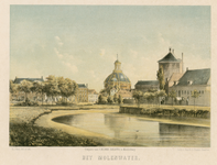 250 Het Molenwater. Gezicht op het Molenwater te Middelburg met Burgerweeshuis, Oostkerk en weesschool