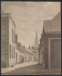 252 Gezicht in een straat van het voormalige Begijnhof te Middelburg, met op de achtergrond de Abdijtoren