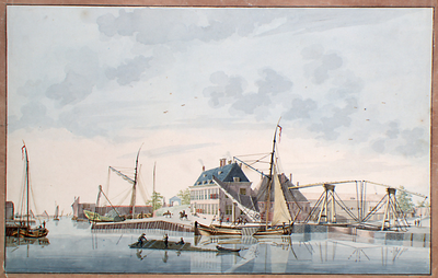 290 Gezicht op de Dokbrug te Middelburg, met het huis van de equipagemeester van de Verenigde Oost-Indische Compagnie, ...