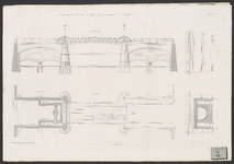 316-2 Dubbele basculebrug met gegoten ijzeren hefboomen te Middelburg. Zijaanzicht, plattegrond en doorsnede van de ...