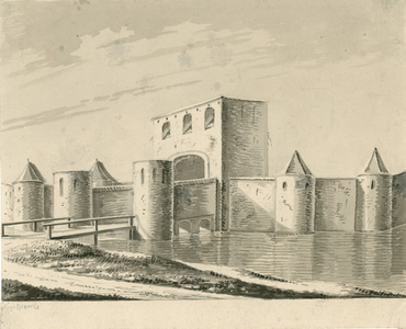 325 Noordpoort. Gezicht op de oude Noordpoort te Middelburg, afgebroken in 1595