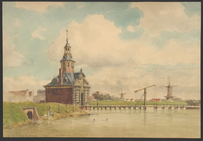 357 De Vlissingsche poort te Middelburg in 1791. Gezicht op de Vlissingse poort te Middelburg, van de landzijde, met op ...