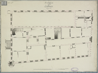 379a Grondplan van het Stadhuis ten jare 1853. Plattegrond van de begane grond van het stadhuis te Middelburg