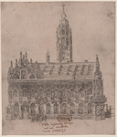 380 De voorzijde van het stadhuis te Middelburg, met een schets voor een ingang in het midden van het stadhuis (inkt)