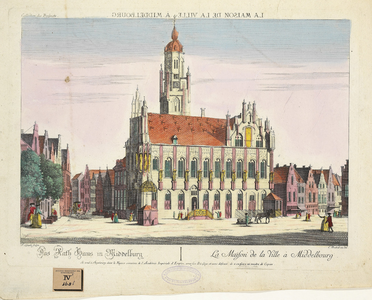 389 Das Rathaus in Middelburg La Maison de la ville à Middelbourg. Het stadhuis en een deel van de Grote Markt te ...