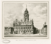 394 Het Stadhuis te Middelburg. Gezicht op het stadhuis en een deel van de Grote Markt te Middelburg