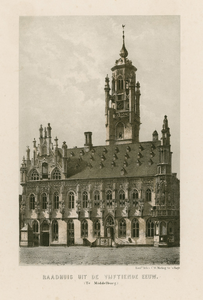 400 Raadhuis uit de vijftiende eeuw. De voorzijde van het stadhuis van Middelburg