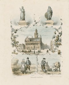 402 Stadhuis te Middelburg Zeeuwsche Landlieden. Het stadhuis te Middelburg met boven vignetten van de standbeelden van ...