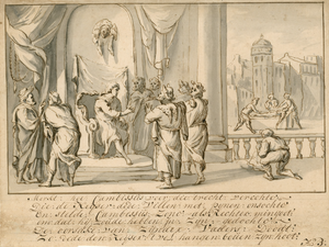 424 Het oordeel van Cambyses. Schilderij van de veroordeling ter dood van opperrechter Sisamnes door koning Cambyses, ...