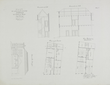 437b Plan tot verbouwing der voormalige Wisselbank tot School voor Meisjes (Lager Onderwijs). Doorsnede en ...