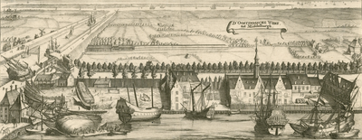 458 D' Oostindische Werf tot Middelburgh. Gezicht op de Oost-Indische werf aan het Balkengat te Middelburg en de haven ...