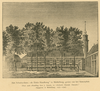 480 Het Schuttershuis: de Edele Handboog te Middelburg, gezien van het binnenplein. (...). Gezicht op het plein van het ...