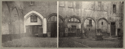 489-2 De westelijke vleugel van de kloostergang van de Abdij te Middelburg, vóór restauratie (twee afbeeldingen)