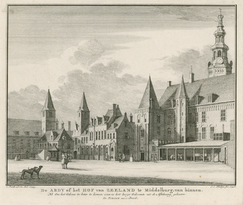 498 De Abdij of het Hof van Zeeland te Middelburg, van binnen. Gezicht op het zuidelijk deel van het Abdijplein te ...