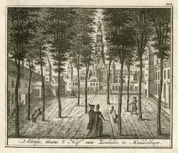 501 Abtdy, thans 't Hof van Zeeland, te Middelburg. Gezicht op het zuidelijk deel van het Abdijplein te Middelburg, met ...