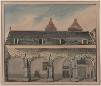 529a De oostelijke wand van het Muntplein in de Abdij te Middelburg, vóór de afbraak (1827)