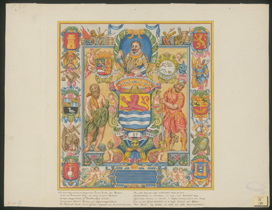 535-1 Het wapen van Zeeland, met de wapens van de steden in Zeeland, allegorische voorstellingen, wapenspreuken en een ...