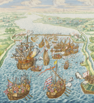 535-3 De afbreuk van de Zeeuwen aan de verdedigingswerken van de Spanjaarden, aangebracht tijdens de belegering van ...