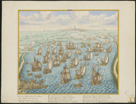 535-4 De overwinning door de Zeeuwen op de Schelde bij Lillo op 23 Spaanse oorlogsschepen, op de achtergrond Antwerpen, ...
