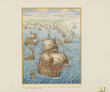 535-7 Het vertrek van het eerste schip van Arnemuiden naar Oost-Indië, met Arnemuiden en Welsinge op de achtergrond en ...