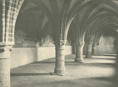 538 Gezicht op de gewelven in de kelder van de Abdij te Middelburg, na restauratie