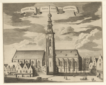 546 Nieuwe Kerk Abdyetoren Choorkerk. Gezicht op de Nieuwe Kerk, Abdijtoren en Koorkerk te Middelburg, met aangrenzende ...