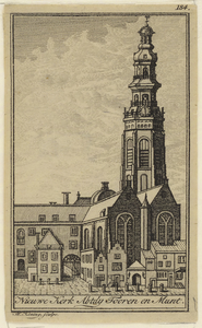 548 Nieuwe Kerk Abtdij Tooren en Munt. Gezicht op de Nieuwe Kerk, Abdijtoren en de Munt te Middelburg
