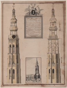 579 de Abtdy Thooren te Middelburg. Nieuwe kerk en toorn van de Groenmarkt te zien. De Abdijtoren te Middelburg in ...